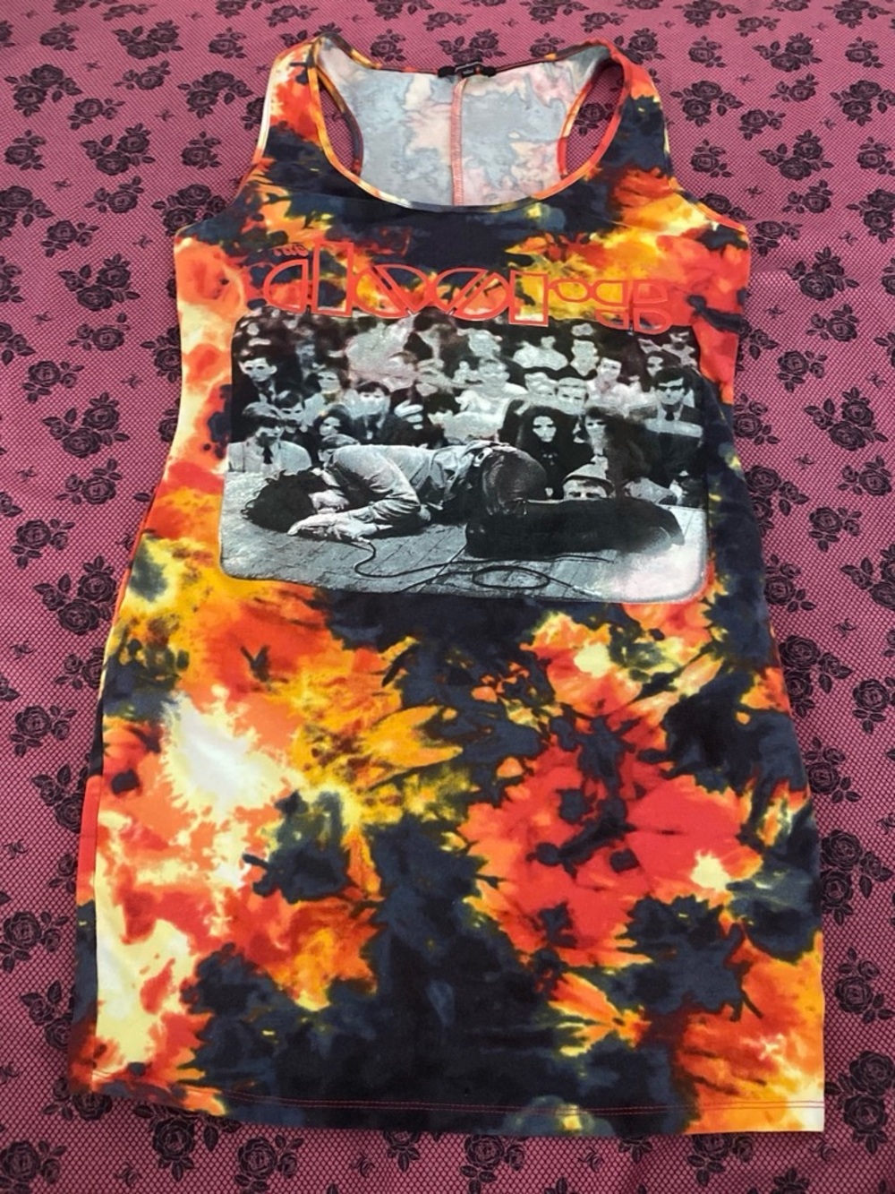 Tie-Dye Graphic Tank Dress - Orange & Black